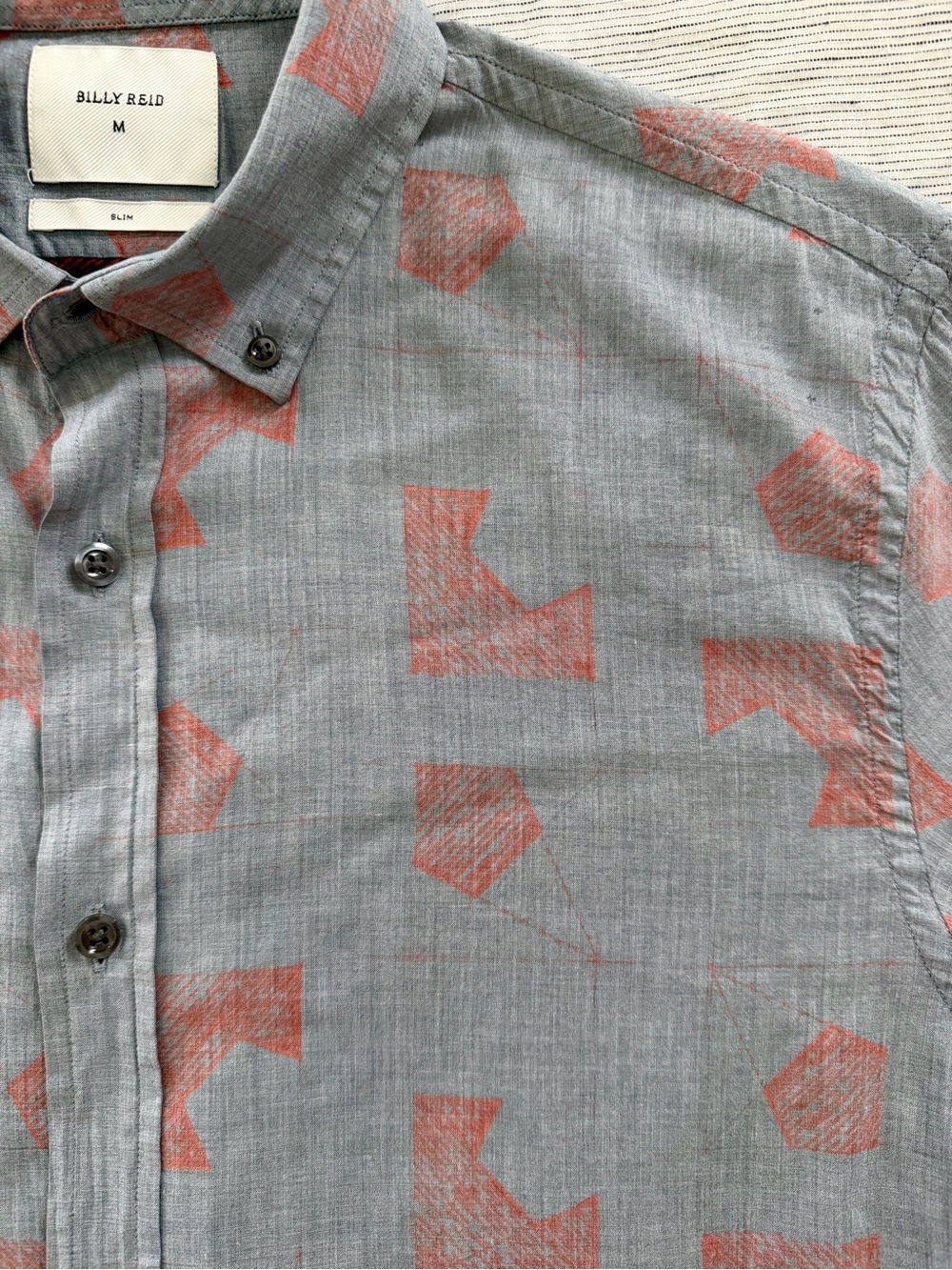 Billy Reid Lightweight Patterned Short-Sleeve Button Down Shirt - Slim Medium - Picture 4 of 8